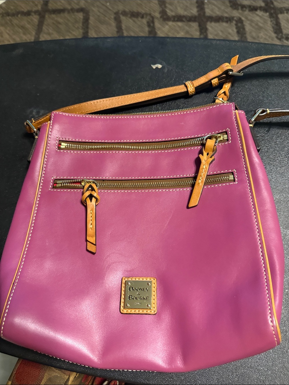 Dooney & Bourke Fuchsia Leather Crossbody with Tan Trim